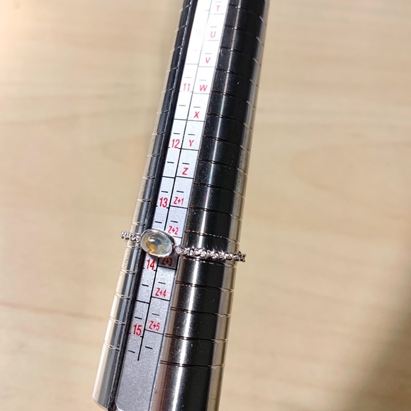 925 Silver iridescent stone chain adjustable ring sz US6-13.5 - Picture 4 of 6